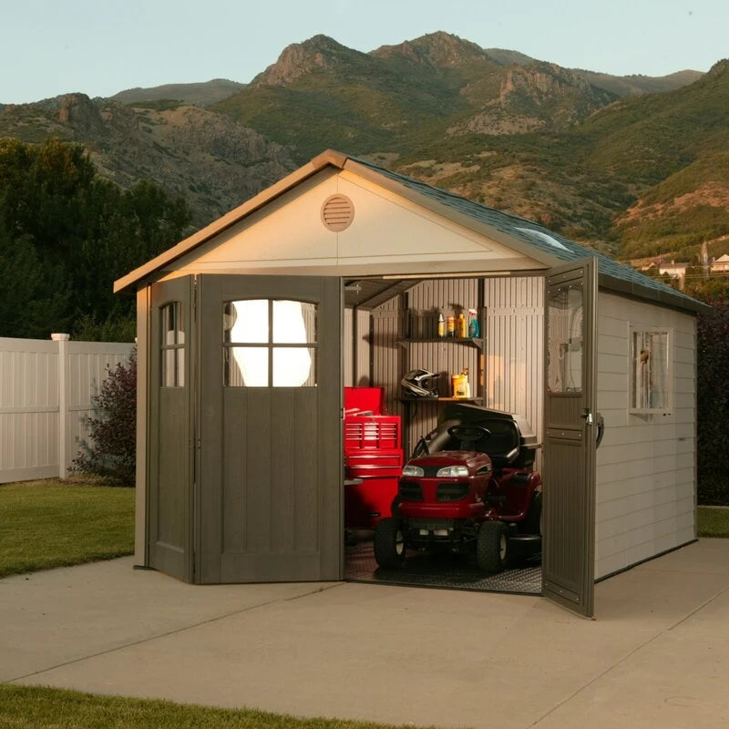 11' wide x 11' deep plastic storage shed