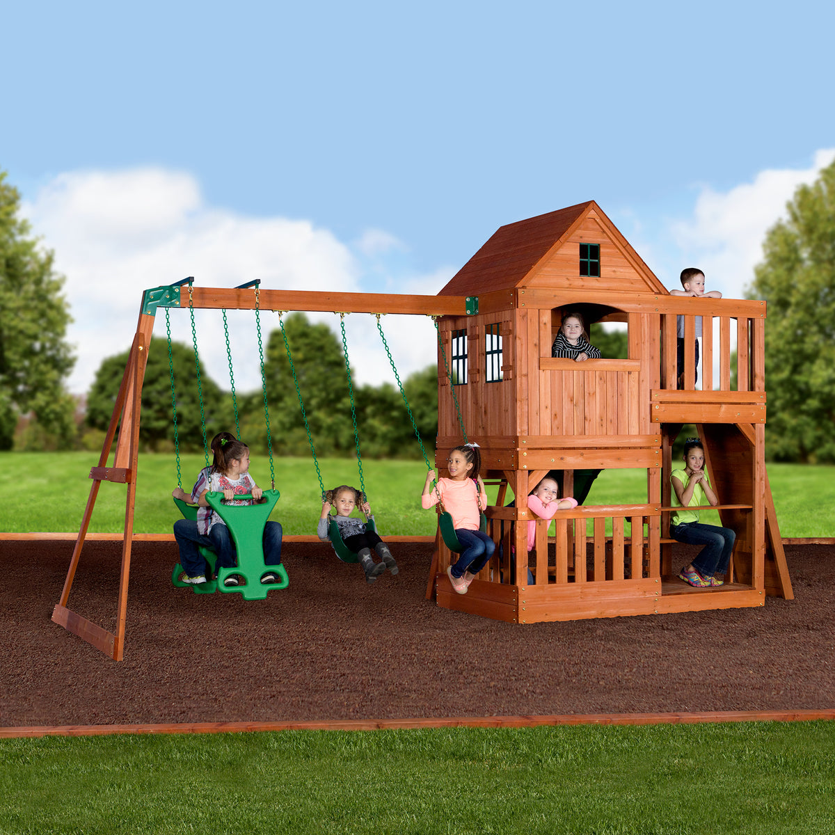 Pacific View Wooden Swing Set