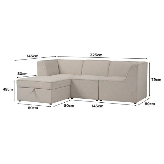L-Shaped Modular Sofa with Storage Ottoman, Beige