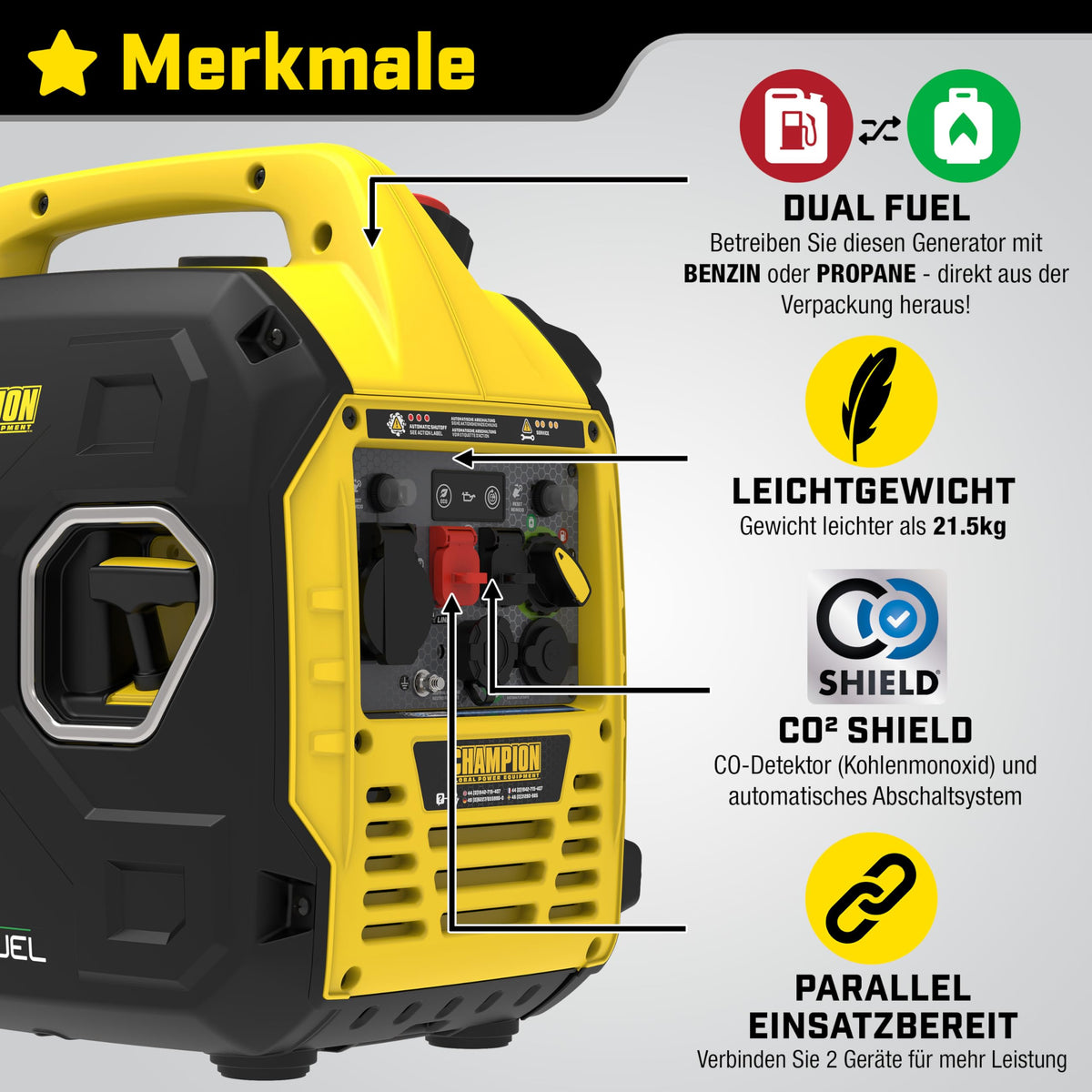 Champion Power Equipment Dual Fuel Power Converter (Max Power 3000 W, Portable Inverter, Running Time up to 11.5 Hours, Extremely Quiet, Emergency Generator) 93001i-DF-EU