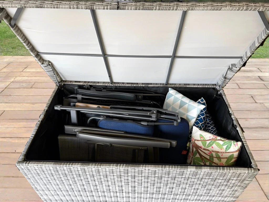 California Weather Proof Storage Chest Style Box with Liner in Grey Rattan Weave