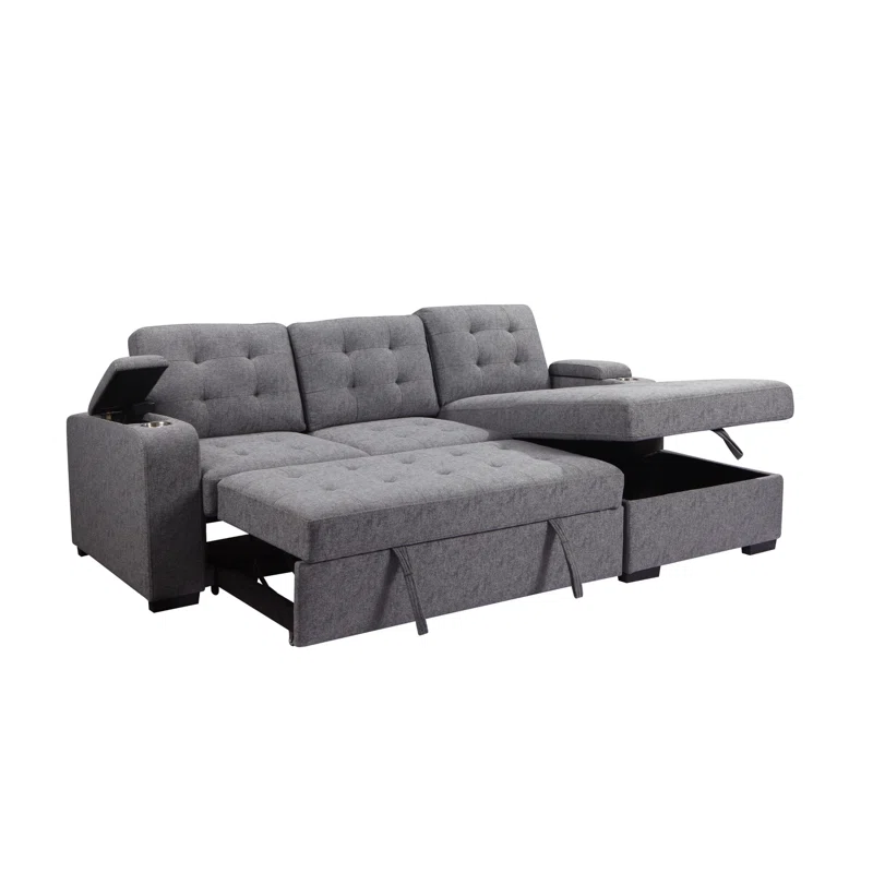 Living Room Tifted Sectional Sofa Lounger with Storage Chaise, Modern Convertible L-Shaped Sleeper Sofa Couch, Grey