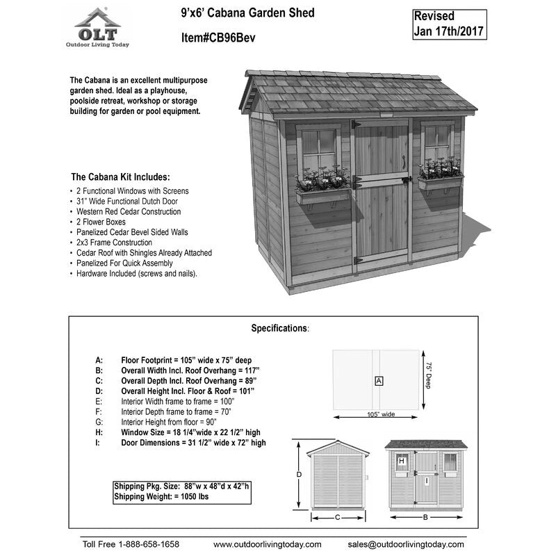Cabin 9' wide x 6' deep wooden storage shed
