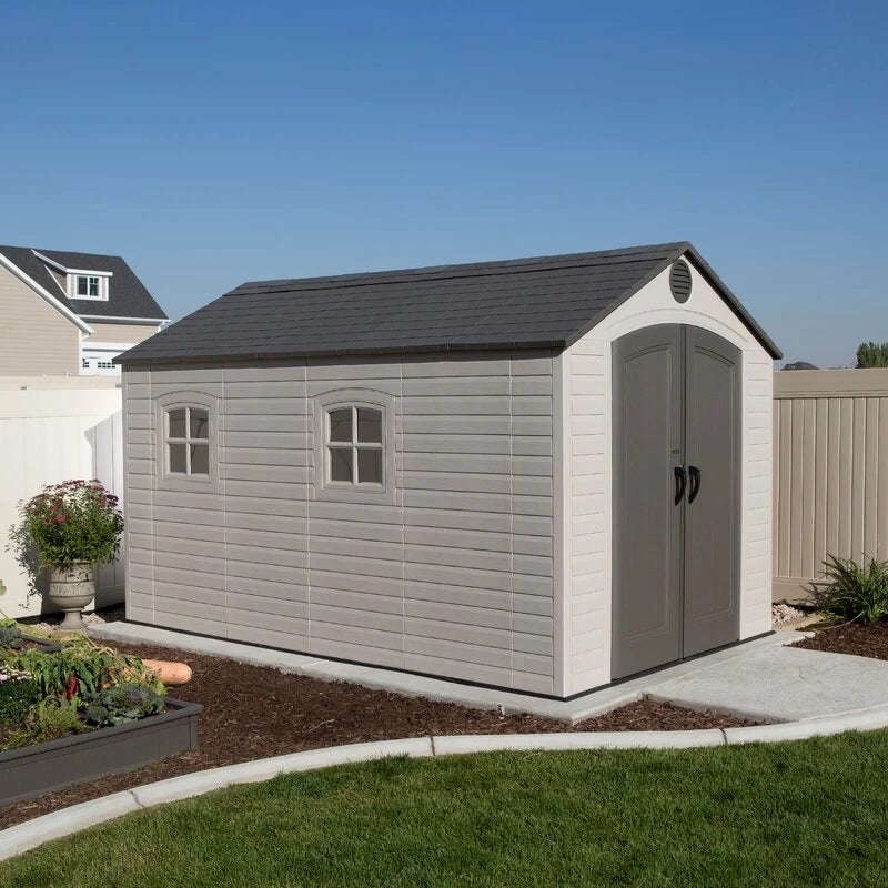 8' wide x 12.5' deep plastic storage shed