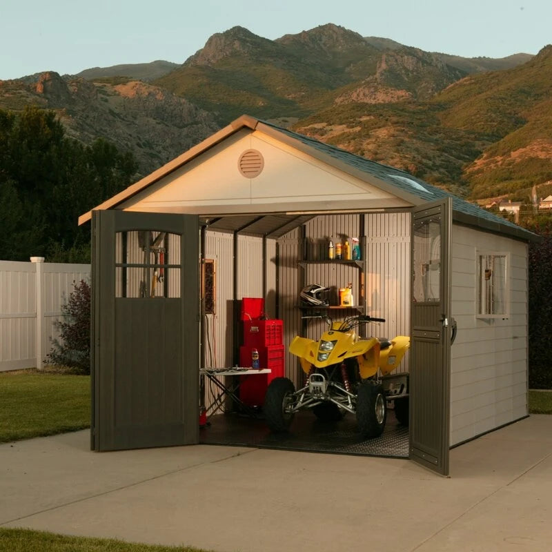 11' wide x 11' deep plastic storage shed