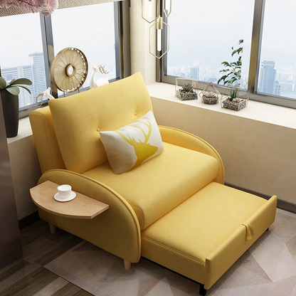Single Sofa Bed,Folding Fabric Lazy Sofa, Soft And Comfortable Single Recliner Can Stored, 3 Levels of Backrest Angle Adjustment, Suitable for Living Room, Office, Bedroom Sofa,Yellow,1.2M