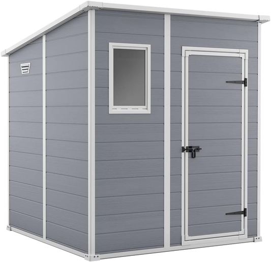 Keter Manor Outdoor Pent Single Door Garden Storage Shed 6 x 6ft Beige Brown Wood effect