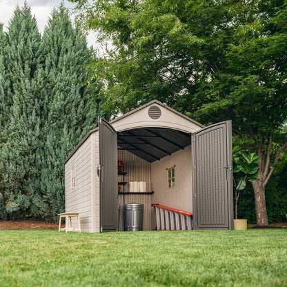 8' wide x 12.5' ​​deep plastic storage shed