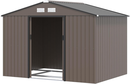 Outsunny 9 x 6ft Garden Metal Storage Shed, Outdoor Storage Tool House with Ventilation Slots, Floor Foundation and Lockable Double Doors, Light Green
