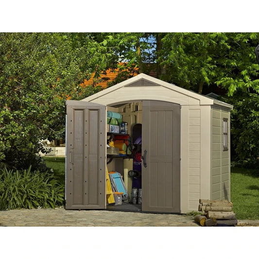 Factor 8 ft wide x 6 ft deep plastic storage shed