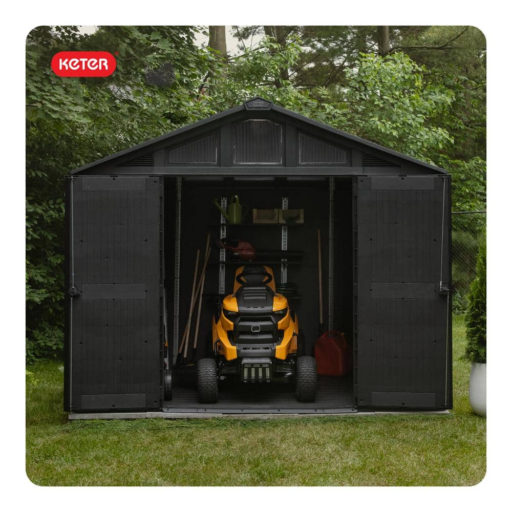 Keter Stronghold 2.0 10 ft. W x 8 ft. D Durable Resin Plastic Storage Shed with Flooring Grey 74 sq. ft.