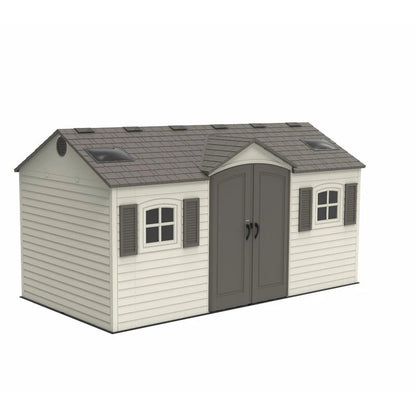 Double entry 15' wide x 8' deep plastic storage shed