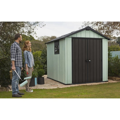 Auckland 7 x 7 ft antique distressed wood storage shed with high ceilings and victorian windows