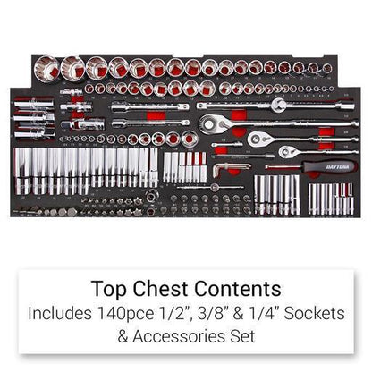 Daytona D520PSKIT 520-Piece Machinery Tool Set with 6-Drawer Cabinet and 7-Drawer Roller Cabinet