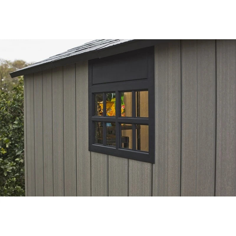 Auckland 7 x 7 ft antique distressed wood storage shed with high ceilings and victorian windows