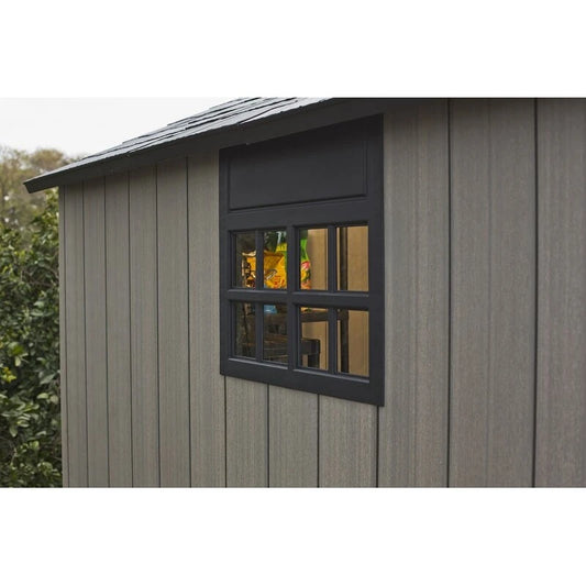 Auckland 7 x 7 ft antique distressed wood storage shed with high ceilings and victorian windows