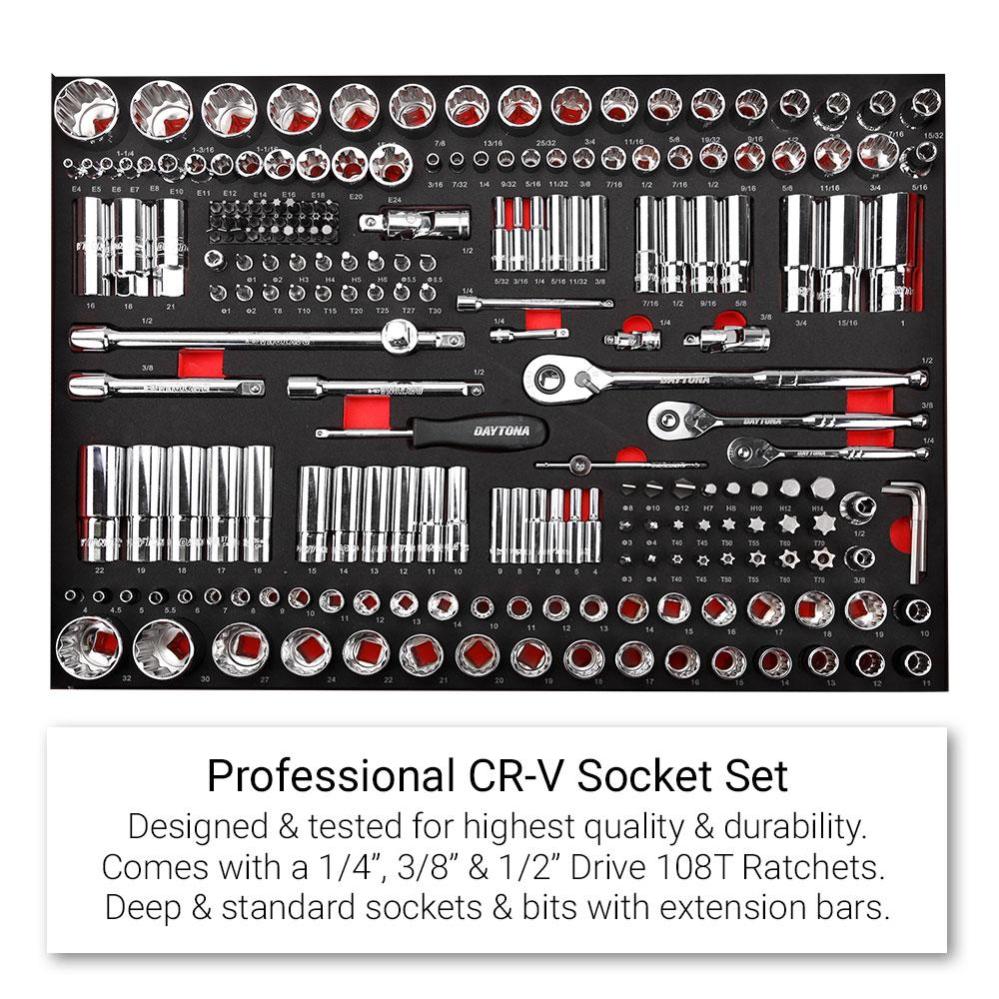 Daytona D655PS 655-Piece Machinery Tool Set with 43-Inch 12-Drawer Red Roller Cabinet