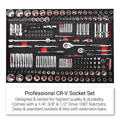 Daytona D655PS 655-Piece Machinery Tool Set with 43-Inch 12-Drawer Red Roller Cabinet