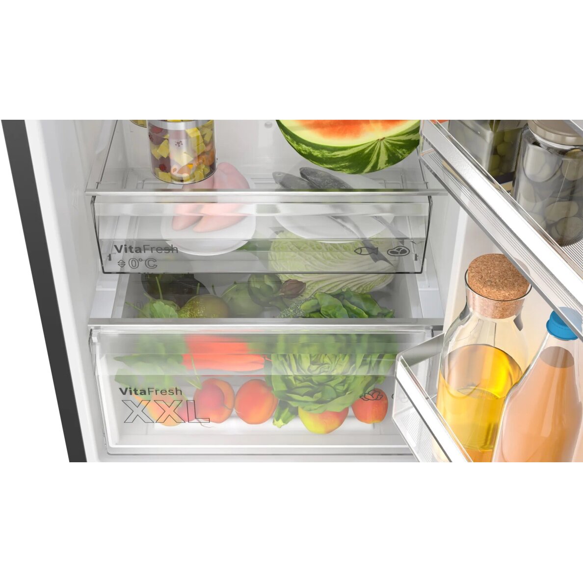 Bosch KGN27NBFAG Serie 2 Freestanding Fridge Freezer with NoFrost, MultiBox XXL, LED Lights, 182.4 x 55cm, Black [Energy Class F]