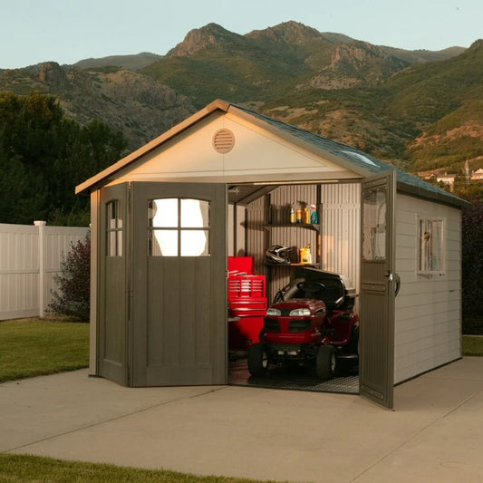 11' wide x 11' deep plastic storage shed