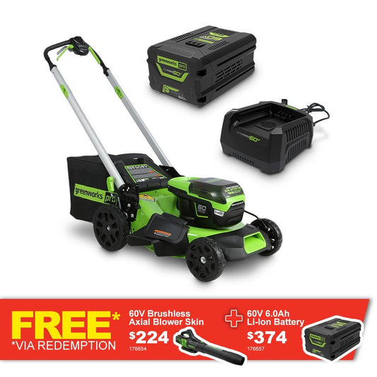 GREENWORKS 60V 1 x 6.0Ah 510mm Lawn Mower Kit 2516407AU