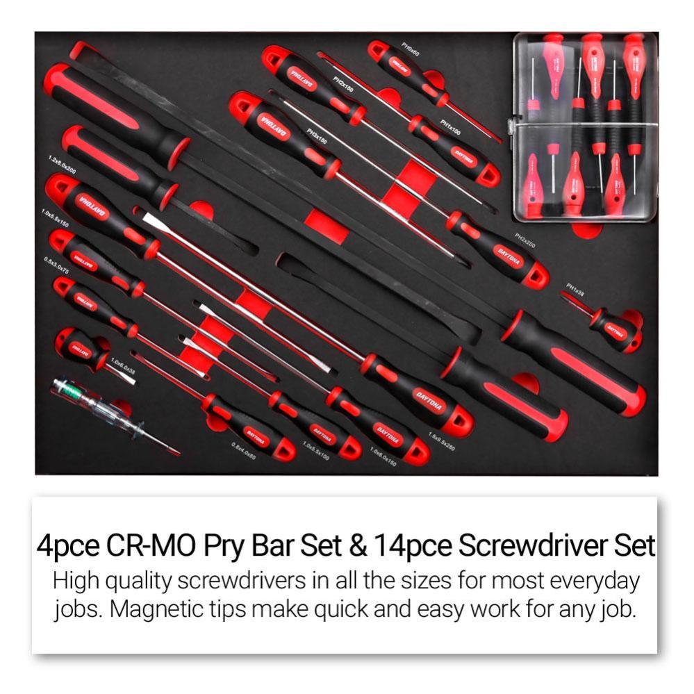 Daytona D655PS 655-Piece Machinery Tool Set with 43-Inch 12-Drawer Red Roller Cabinet