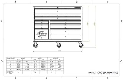 EXTREME TOOLS RX Series 55" 12 Drawer Roller with Cabinets and Saddlebags