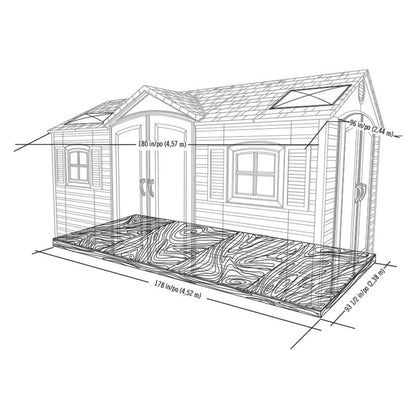 Double entry 15' wide x 8' deep plastic storage shed