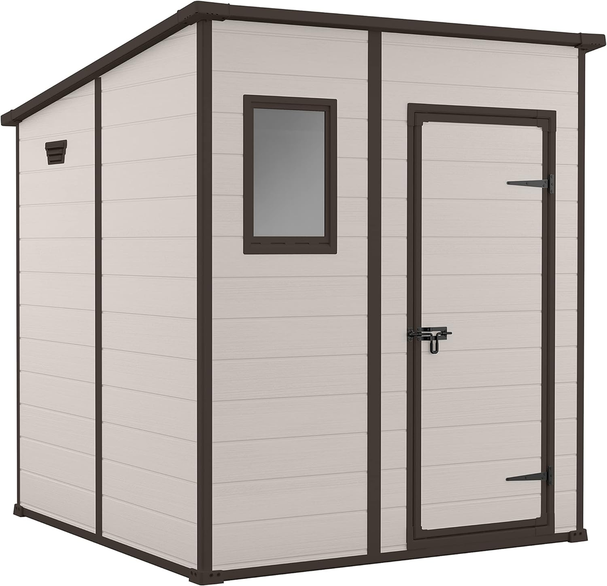 Keter Manor Outdoor Pent Single Door Garden Storage Shed 6 x 6ft Beige Brown Wood effect