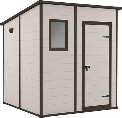 Keter Manor Outdoor Pent Single Door Garden Storage Shed 6 x 6ft Beige Brown Wood effect