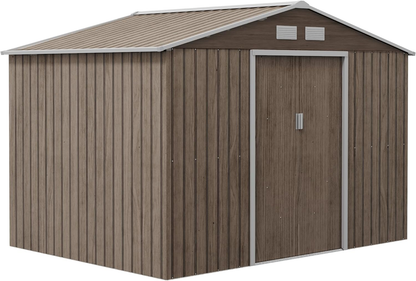 Outsunny 9 x 6ft Garden Metal Storage Shed, Outdoor Storage Tool House with Ventilation Slots, Floor Foundation and Lockable Double Doors, Light Green