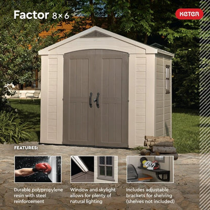Factor 8 ft wide x 6 ft deep plastic storage shed