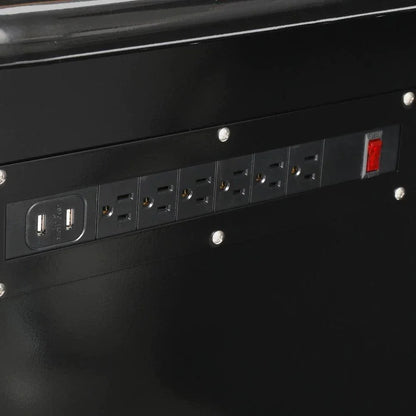 62-inch 14-drawer mobile workbench, solid wood top, black