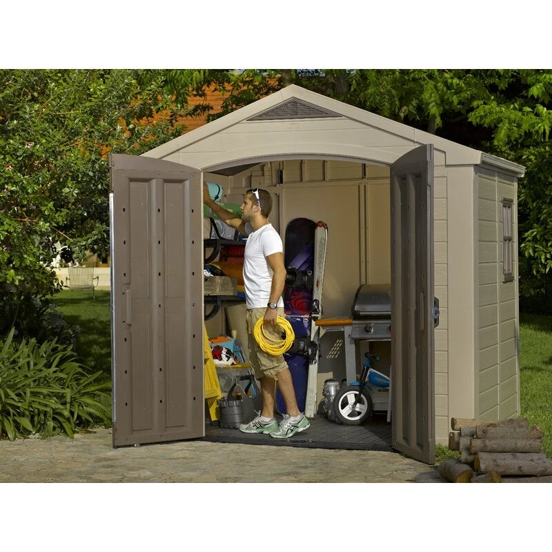 Factor 8 ft wide x 6 ft deep plastic storage shed