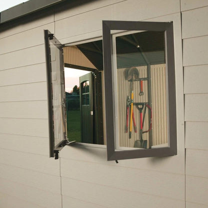 11' wide x 11' deep plastic storage shed