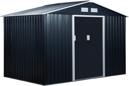 Outsunny 9 x 6ft Garden Metal Storage Shed, Outdoor Storage Tool House with Ventilation Slots, Floor Foundation and Lockable Double Doors, Light Green
