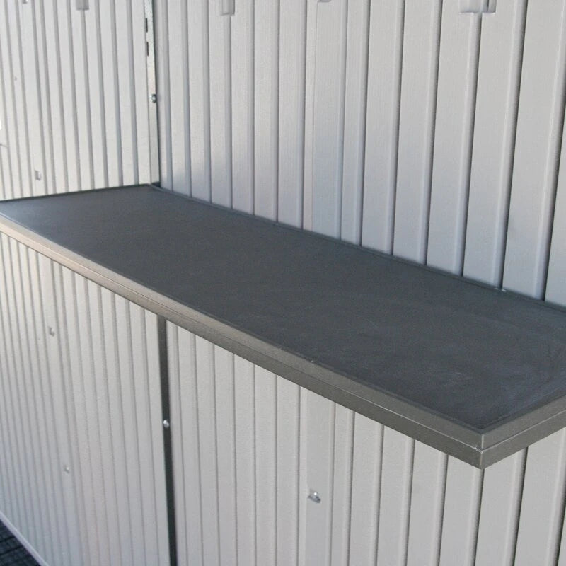 8' wide x 7' 4" deep plastic storage shed
