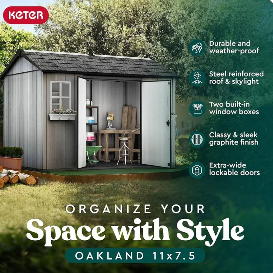 Keter Oakland Outdoor Plastic Garden Storage Shed