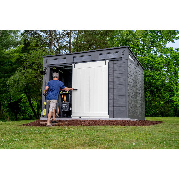 Suncast Modernist 10 ft. 9.5 in. W x 7 ft. 3.5 in. D Barn Door Resin Storage Shed