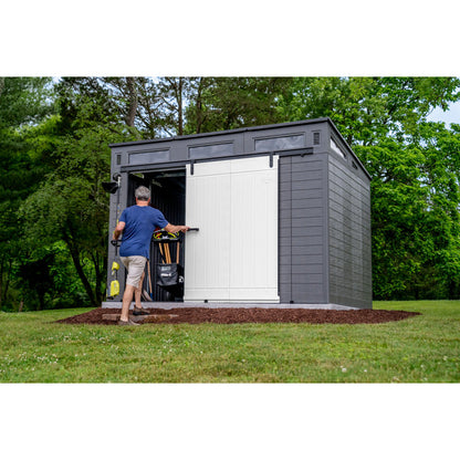 Suncast Modernist 10 ft. 9.5 in. W x 7 ft. 3.5 in. D Barn Door Resin Storage Shed