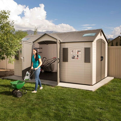 Double entry 15' wide x 8' deep plastic storage shed