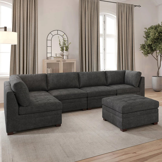 Thomasville Tisdale Modular Sectional 6-piece Boucle with Storage Ottoman