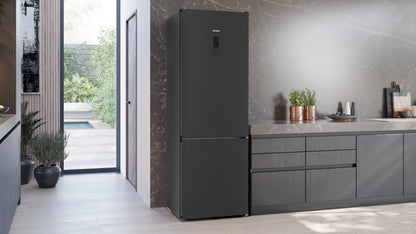 SIEMENS KG49NXXCF iQ300 Free-standing fridge-freezer with freezer at bottom 203 x 70 cm Brushed black steel antiFingerprint. Total noFrost