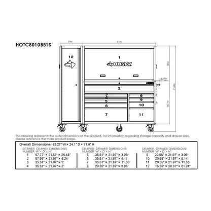 80" Wide 10 Drawer Deep Combo Tool Chest and Roller Cabinet Set, Matte Black (Set of 3)