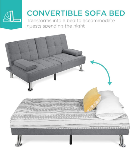 Best Choice Products Linen Upholstered Modern Convertible Folding Futon Sofa