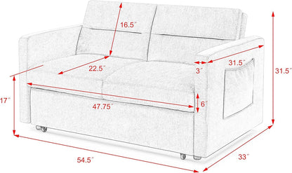 Merax 54.5'' Modern Convertible Sleeper Sofa Bed with Two Side Pockets, Velvet Sofa w/Pull-Out Bed Loveseat Sofa Couch and Adjsutable Back for Living Room (Beige)