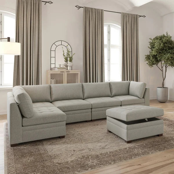Thomasville Tisdale Modular Sectional 6-piece Boucle with Storage Ottoman