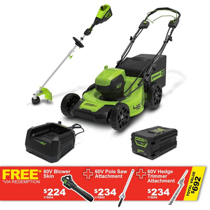 GREENWORKS 60V 1 x 4.0Ah Self-Propelled Lawn Mower + Multi-Tool Kit TTKIT904