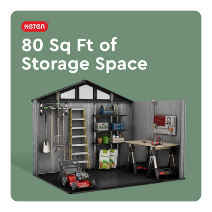 Keter Stronghold 2.0 10 ft. W x 8 ft. D Durable Resin Plastic Storage Shed with Flooring Grey 74 sq. ft.