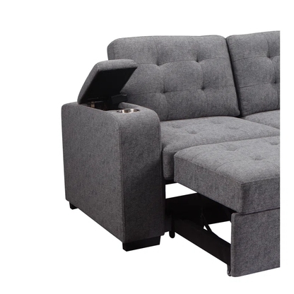 Living Room Tifted Sectional Sofa Lounger with Storage Chaise, Modern Convertible L-Shaped Sleeper Sofa Couch, Grey